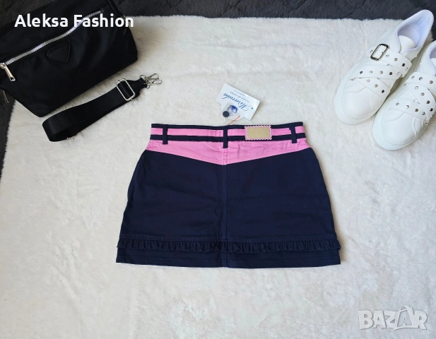 Дамска къса пола в тъмно синьо и розово, снимка 4 - Поли - 38160687