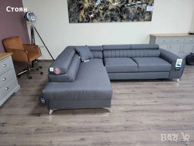 Сив ъглов диван от плат с функция сън и ракла, снимка 6 - Дивани и мека мебел - 46474766