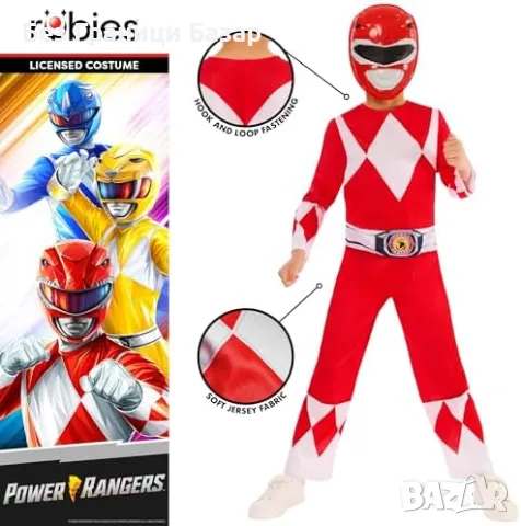 Нов Лицензиран детски костюм Power Rangers Червен Рейнджър за деца 7г, снимка 2 - Детски комплекти - 48619212