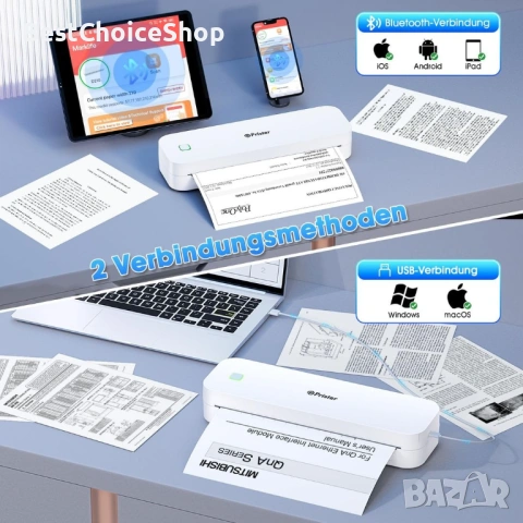 Портативен А4 Термален Принтер Bluetooth Съвместим с iOS/Android , снимка 12 - Принтери, копири, скенери - 53398064