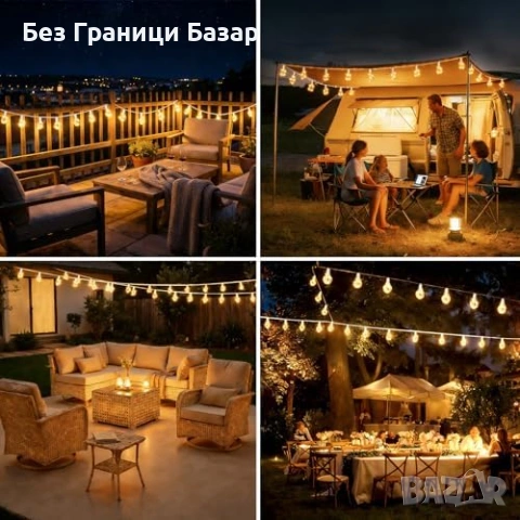 Нови Соларни ретро лампички 10м 20 LED крушки за двор тераса украса, снимка 7 - Соларни лампи - 53835499