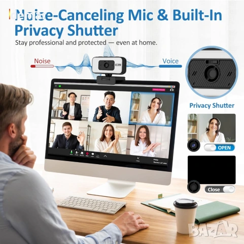 4K уеб камера за компютър и лаптоп, автофокус, 5× увеличение, статив, снимка 5 - Други - 53411876