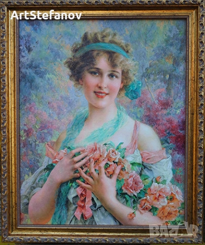 Портрет на млада жена с рози, картина, импресионизъм