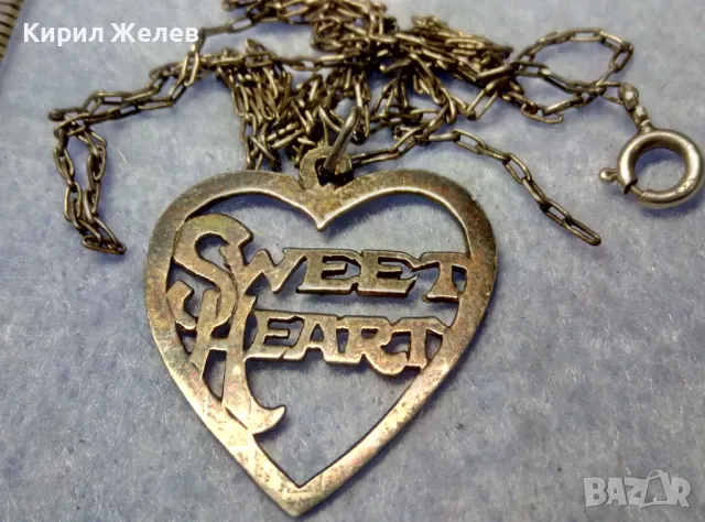 SWEET HEART СРЕБЪРЕН МЕДАЛЬОН СЪРЧИЦЕ СТЕРЛИНГОВО СРЕБРО 925 STER. AM АНГЛИЯс СРЕБЪРНА ВЕРИЖКА 25108