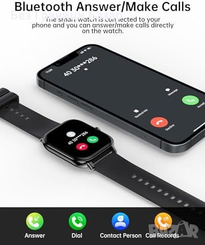Нов Мъжки Часовник Smart Bluetooth, HD Тъчскрийн, Съвместимост iOS/Android, снимка 2 - Смарт гривни - 45367289