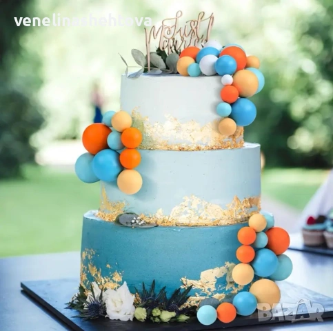 108 броя топчета топки на тел от стиропор оранжев син златист бял цвят декорация на торта , снимка 3 - Други - 53769292