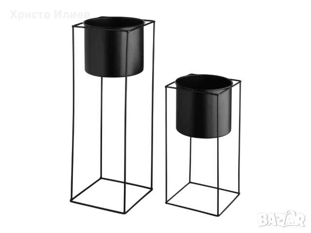 Цветарник Саксия със стойка 2бр комплект Метална поставка, снимка 2 - Стайни растения - 50467698