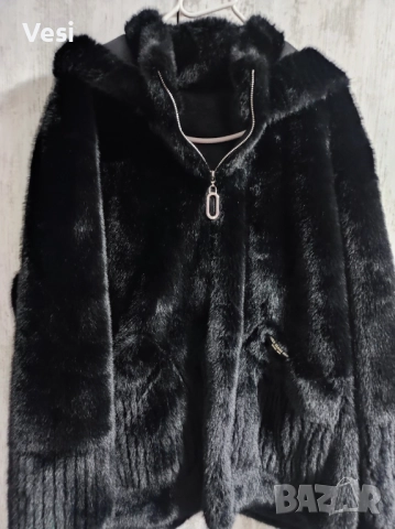 Пухено палто с качулка еко косъм ново, снимка 3 - Якета - 52267357