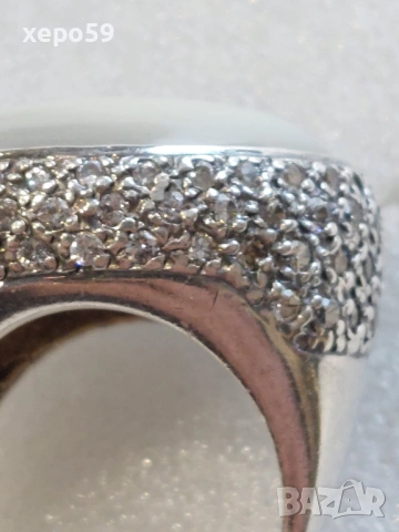 Солиден сребърен дамски пръстен с циркони и седеф-сребро 925.Ръчно изработен., снимка 4 - Пръстени - 53357512