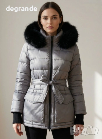 Дамско яке с Колан в Кафяво Сиво Черно , снимка 2 - Якета - 53112236