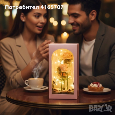 Декоративни рози в прозрачен купол и елегантна опаковка, снимка 3 - Изкуствени цветя - 53090413