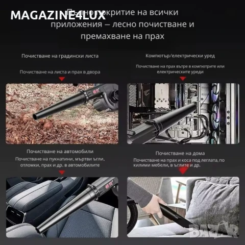 💨 Безжична вентилаторна прахосмукачка 2 в 1 – издухване и всмукване с мощна 21V батерия, снимка 5 - Прахосмукачки - 51400100
