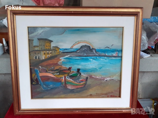 Чудесна майсторска картина масло на платно подпис рамка