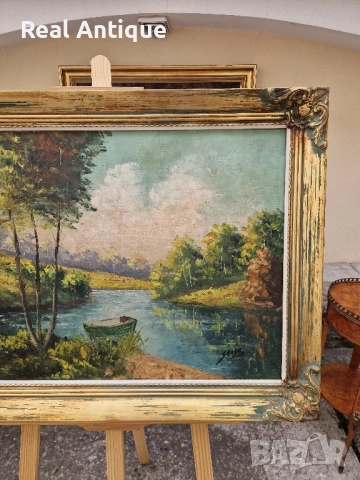 Страхотна белгийска антикварна авторска картина масло върху платно , снимка 4 - Антикварни и старинни предмети - 51508650