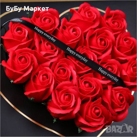 Подаръчна кутия с червени рози с надпис I LOVE YOU - LOVE BUKET RED, снимка 2 - Изкуствени цветя - 45356528