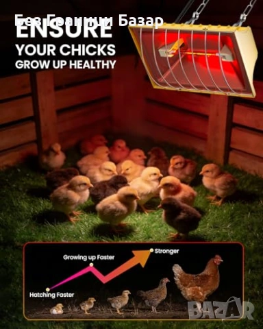 Нова Отоплителна лампа за птици 250W водоустойчива с 3 метра кабел за кокошарник, снимка 4 - Други стоки за животни - 54046755