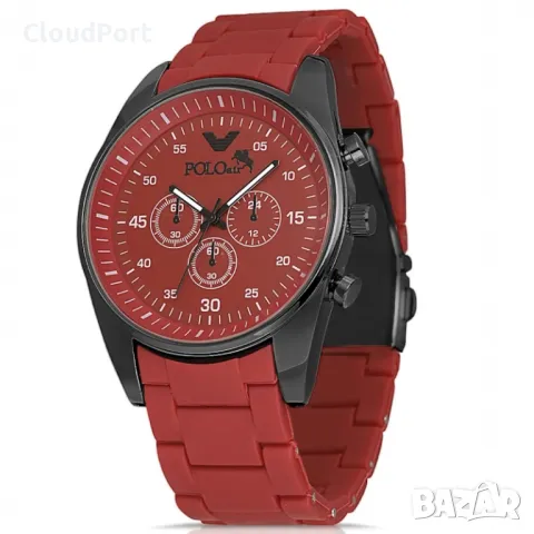 Мъжки комплект, Парфюм и часовник, Polo Air, червен, снимка 3 - Мъжки - 50393936