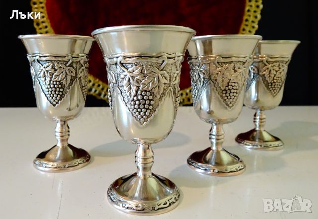 Посребрени медни чаши,лози,грозде. , снимка 1 - Антикварни и старинни предмети - 45494388