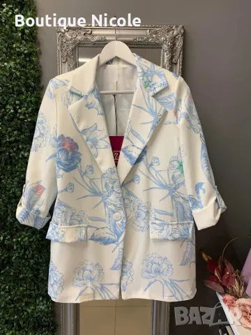 Дамско оувърсайз сако с флорални мотиви  , снимка 1