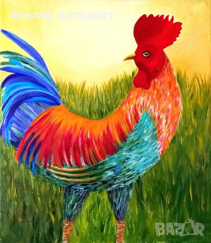 Картина Петел - A Young Rooster painting, снимка 1 - Картини - 45128714