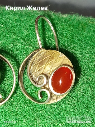 Бохемски стил Артистични сребърни обеци с червен КЕХЛИБАР 54190, снимка 4 - Обеци - 54014454