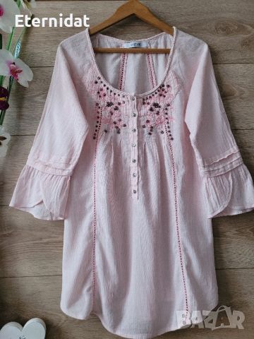 Розова блуза памучна материя с бродерии , снимка 1 - Тениски - 45520543
