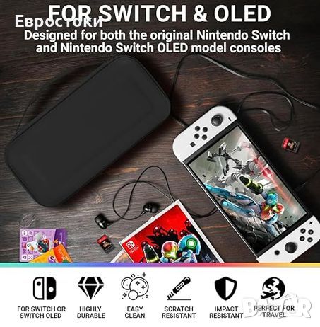 Orzly калъф за Nintendo Switch и New Switch OLED, твърд калъф за Nintendo с джобове за аксесоари, снимка 5 - Аксесоари - 46739748