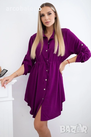 Дамска рокля с копчета и връзка на талията, 3цвята , снимка 10 - Рокли - 47244578