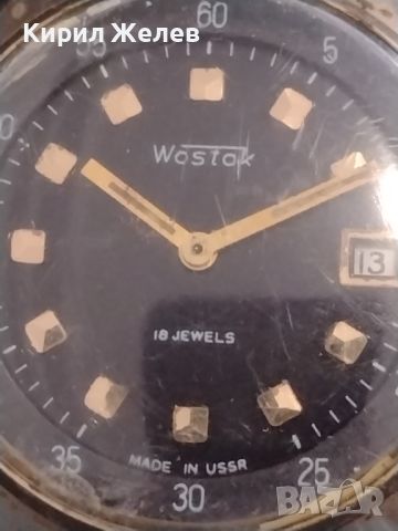 Стар ръчен часовник WOSTOK 18 JEWELS MADE IN USSR с маркировка позлата за КОЛЕКЦИОНЕРИ 45690, снимка 3 - Антикварни и старинни предмети - 46079178