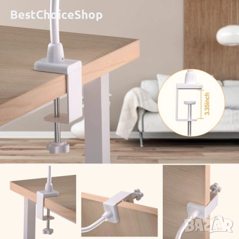 Hokone LED настолна тъч лампа, Димируема, 4 цвята, 5 нива на яркост, Гъвкаво рамо – Бяла, снимка 11 - Настолни лампи - 53674056