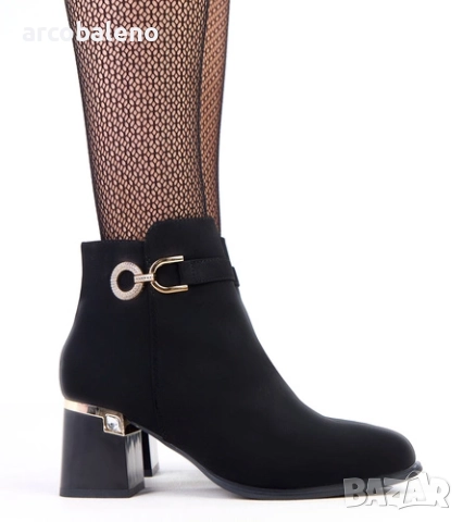 Елегантни дамски черни боти до глезена от матова еко кожа с декорации Kaletto, снимка 5 - Дамски боти - 51862364