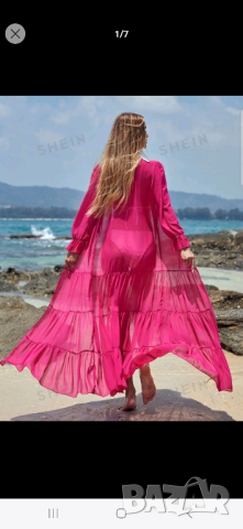 Парео за плаж, кимоно, розово, дълго, ново, универсален размер