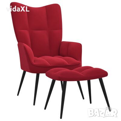 vidaXL Стол за релакс с табуретка, виненочервен, кадифе（SKU:328089