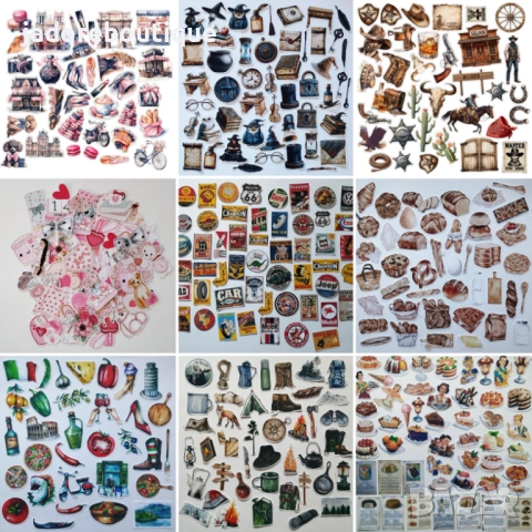 Дизайнерски скрапбук стикери различни теми Париж/ Италия/ Печива/ Къмпинг и други