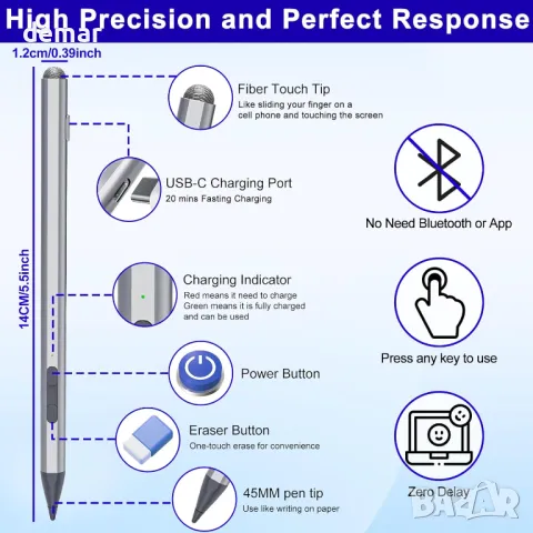 USI 2.0 Stylus Pen за таблет Amazon Fire Max 11, USI Chromebook Pen, с 4096 чувствителност, снимка 3 - Друга електроника - 49097203