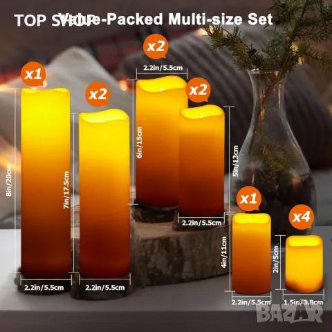 IMAGE Безпламъчни трептящи свещи, водоустойчиви LED стълбовидни, работещи с батерии,за декор,12 броя, снимка 2 - Декорация за дома - 49866373