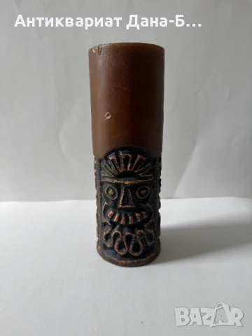 Ретро декоративна свещ с етно мотиви – Стилизирано „Слънчево лице“, Винтидж арт