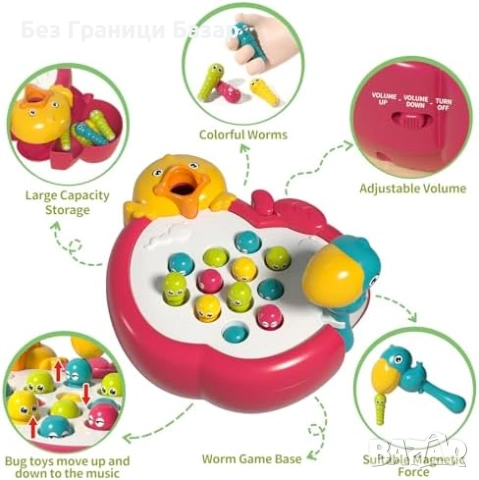 Нова сензорна Образователна магнитна игра с кълвач и червейчета за 2-4 г, снимка 6 - Образователни игри - 53841582