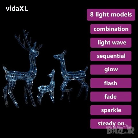 vidaXL Акрилна коледна украса семейство елени, 300 LED, топло бяло(SKU:329794), снимка 2 - Декорация за дома - 52573274