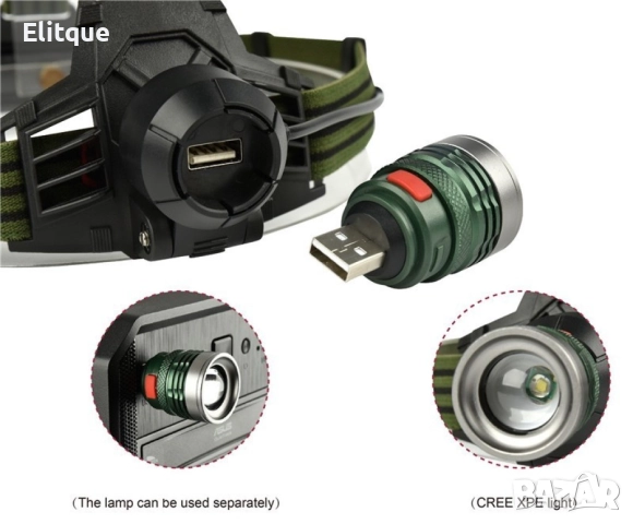 Електрически фенер челник с ярка светлина, разглобяема крушка с USB порт FL54, снимка 2 - Други - 52806235
