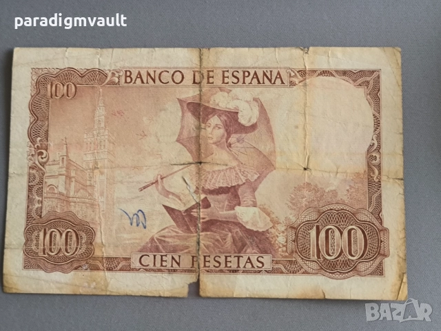 Банкнота - Испания - 100 песети | 1965г., снимка 2 - Нумизматика и бонистика - 52921962