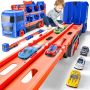 Транспортен камион с мини автомобили, състезателна писта, играчка за деца 2+ г.