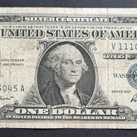 Банкнота 4 . САЩ .Долар . 1 долар . Син печат . 1957 година., снимка 1 - Нумизматика и бонистика - 44967857