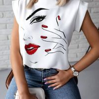 Дамска блуза с къс ръкав и щампа на модно човешко лице, 8цвята , снимка 12 - Тениски - 45715952
