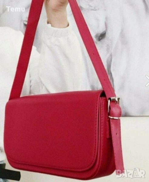 Елегантна червена дамска чанта в изчистен дизайн в класическо червено, снимка 1