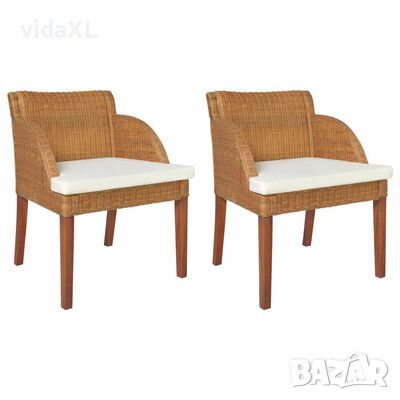 vidaXL Трапезни столове с възглавници 2 бр светлокафяв естествен ратан(SKU:325489, снимка 1