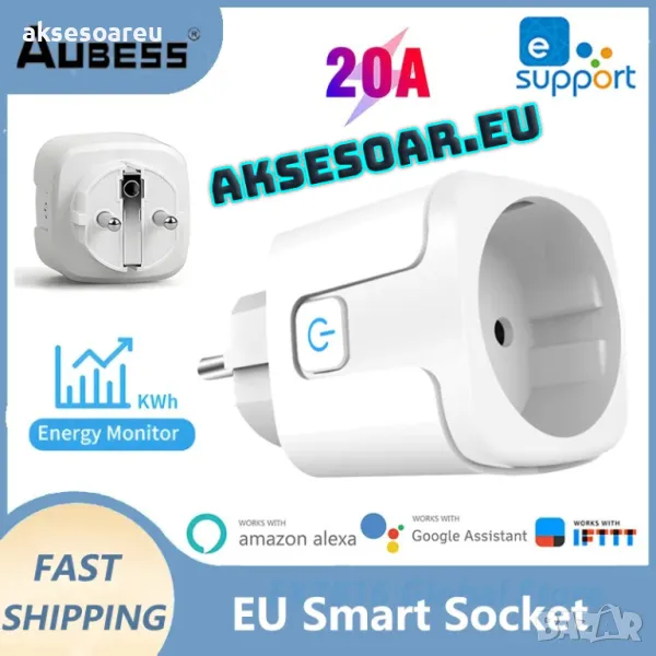 Смарт Контакт eWelink WiFi Smart Plug 20A EU Smart Socket с функция за наблюдение на захранването, снимка 1