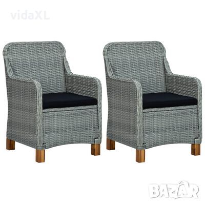 vidaXL Градински столове с възглавници, 2 бр, полиратан, светлосиви（SKU:313317, снимка 1