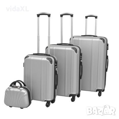 vidaXL Комплект от 4 броя твърди куфари на колелца, сребристи（SKU:91196, снимка 1