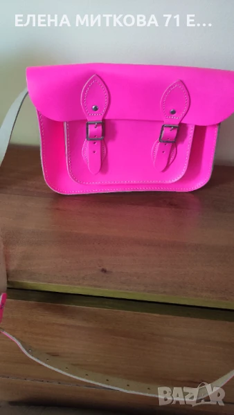 Маркова английска чанта от естествена кожа в неоново розово нова, снимка 1